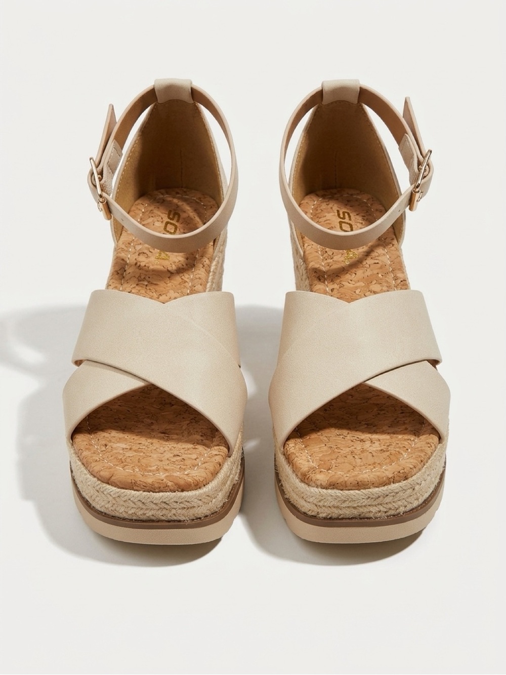 Soda Beige Cross-Strap Espadrille Wedge Sandals